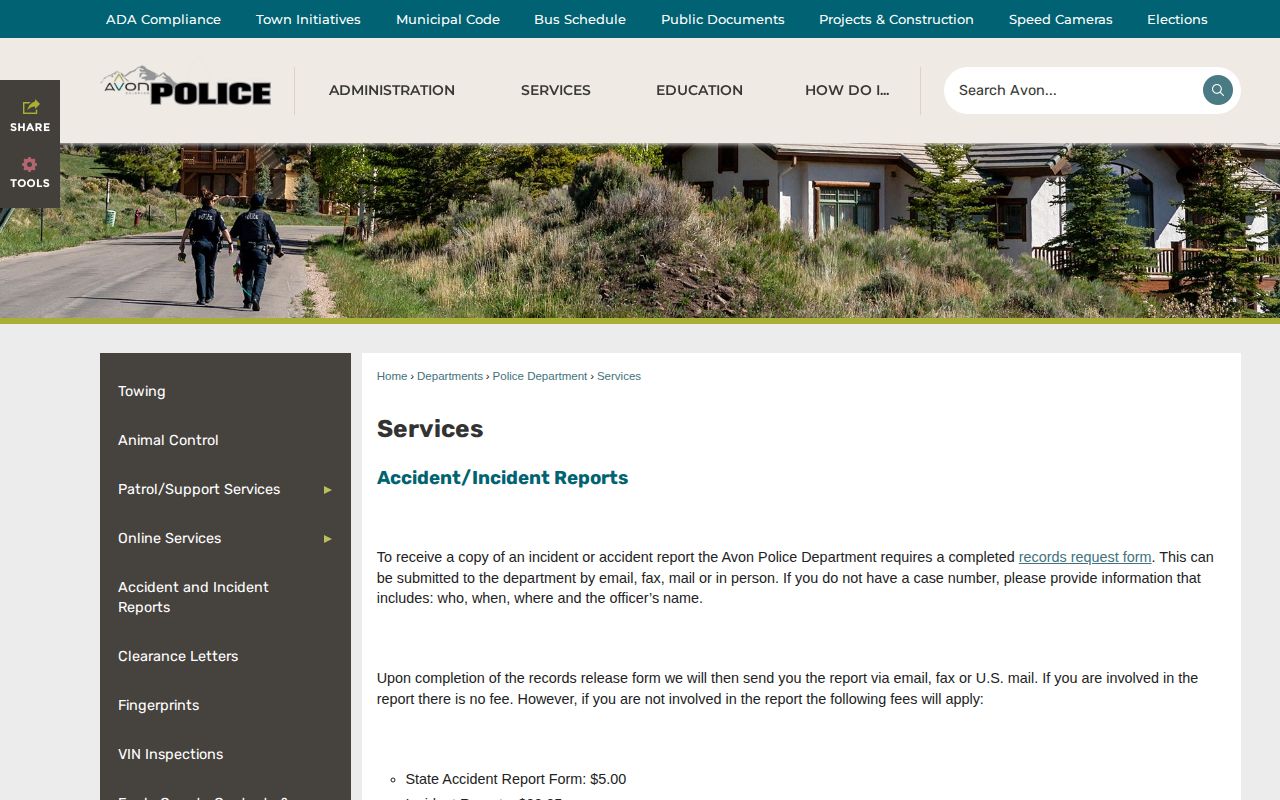 Avon Police arrest records services in Eagle County