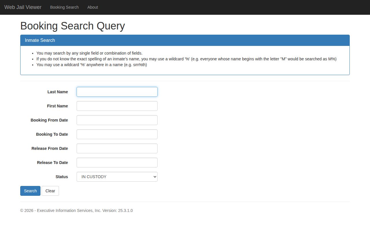 ECSO booking and release date search form