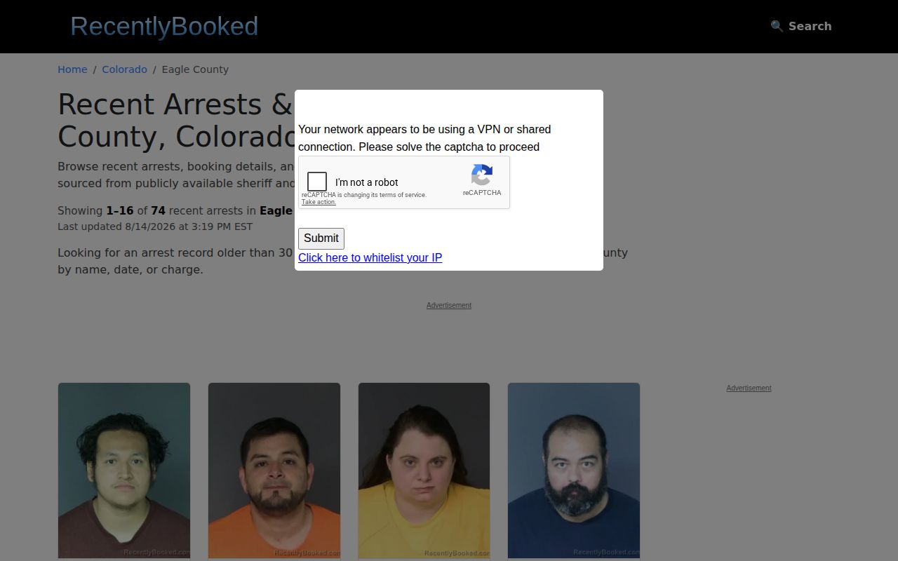 RecentlyBooked unofficial Eagle County landing page