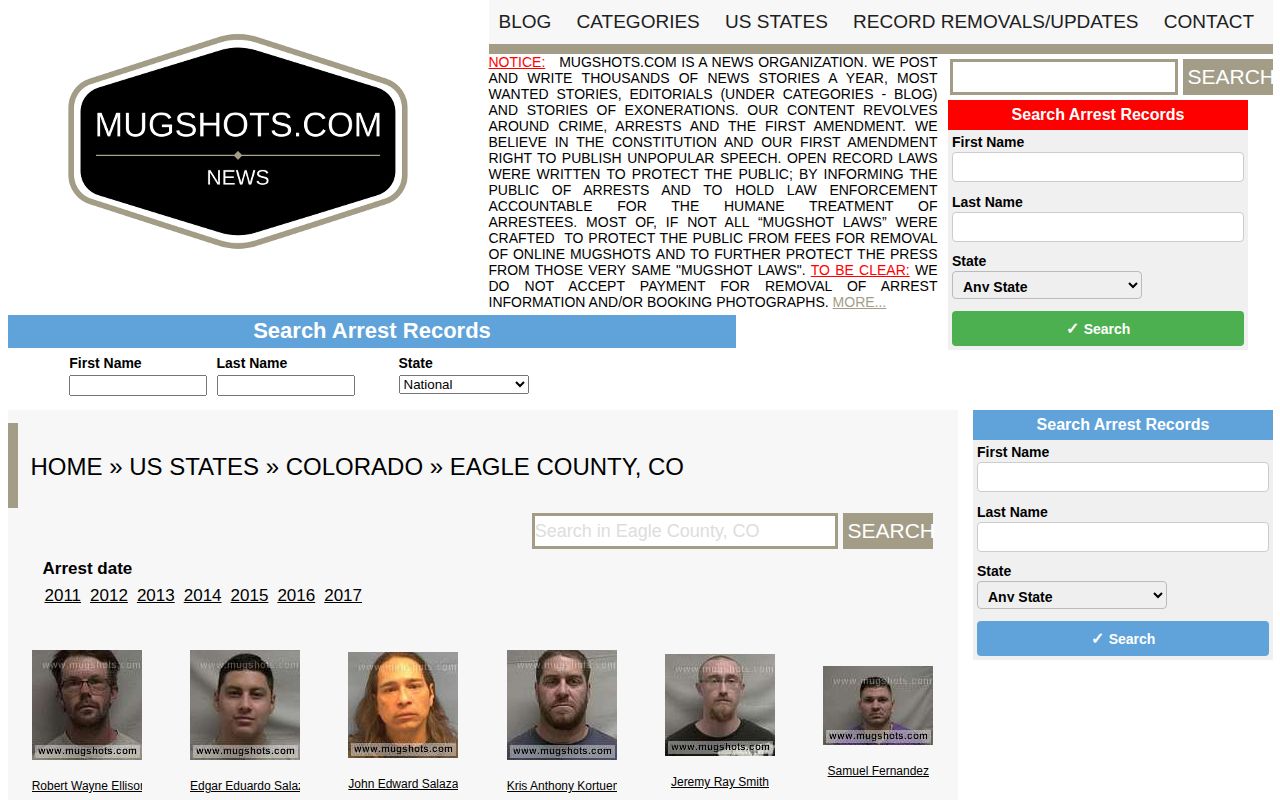 Unofficial Mugshots.com Eagle County historical arrest archive